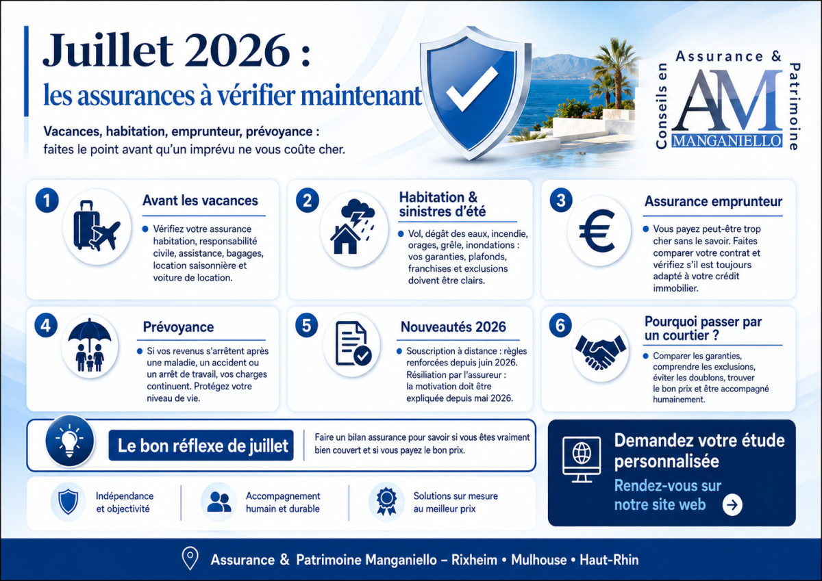 Juillet 2026 : les assurances à vérifier avant les vacances, un achat immobilier ou un imprévu 