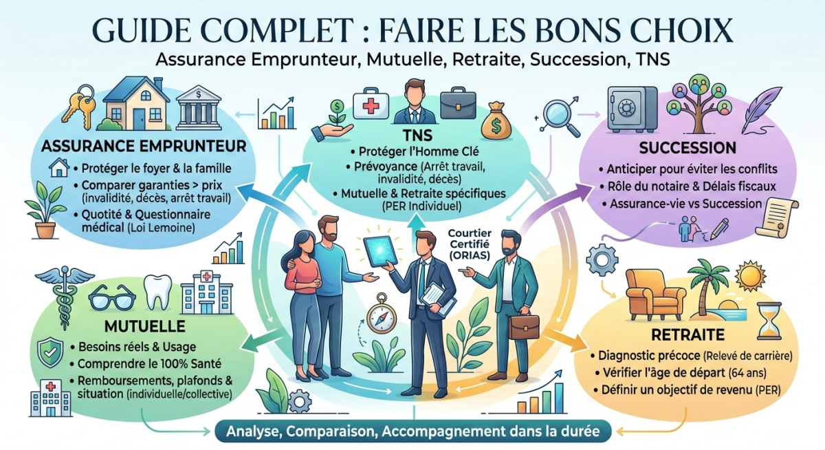 Assurance emprunteur, mutuelle, retraite, succession, TNS : le guide complet pour faire les bons choix 