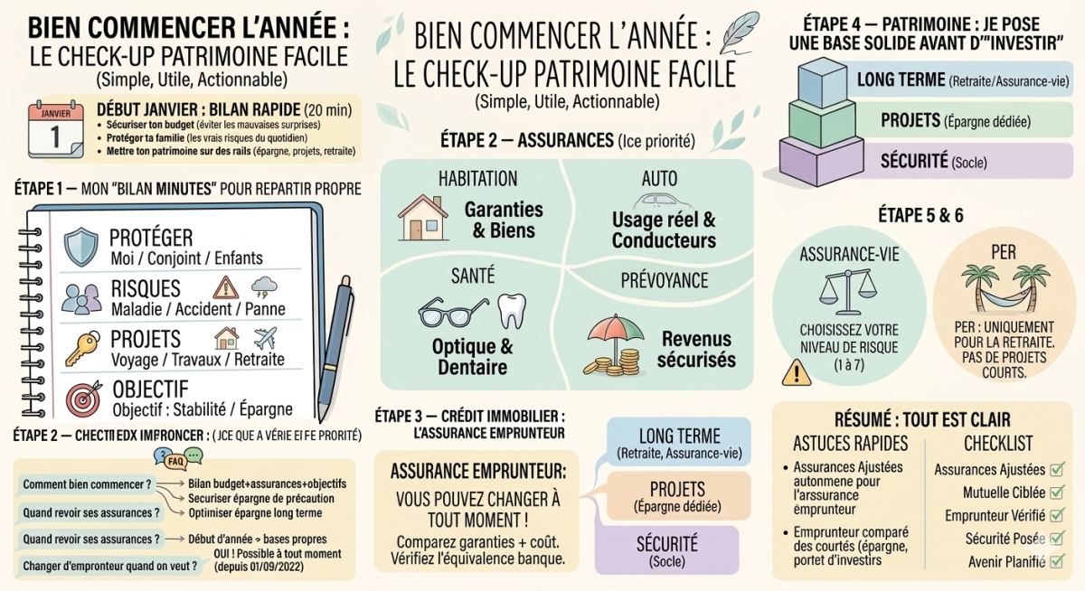 Bien commencer l’année : checklist assurance, budget et patrimoine pour protéger ta famille et optimiser tes contrats 